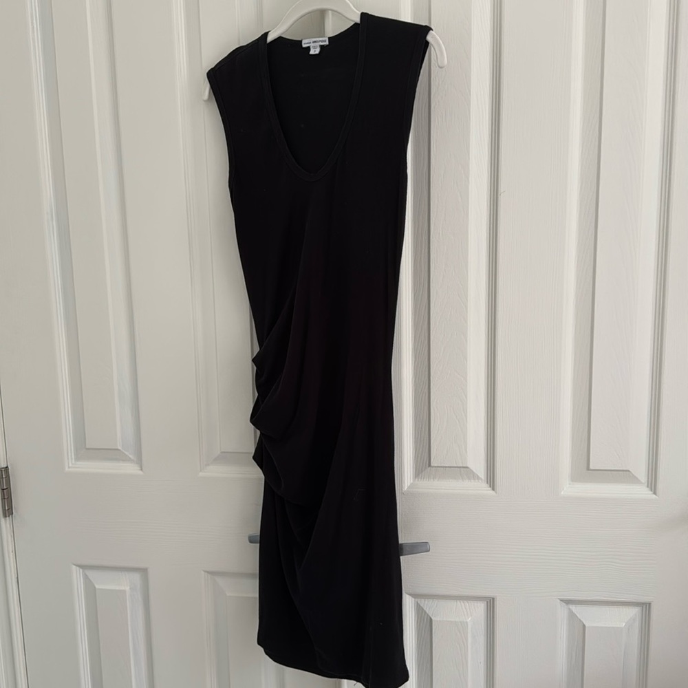 Standard James Perse Cotton Black Side-Ruched Dress